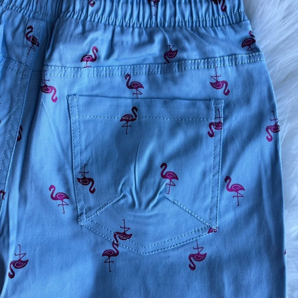 🆕 Drill Clothing Company Cotton Shorts Blue Men’s Metallic Pink Flamingos Size M